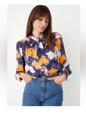 & Other Stories Orange and Blue Tie Front Blouse Sz 6